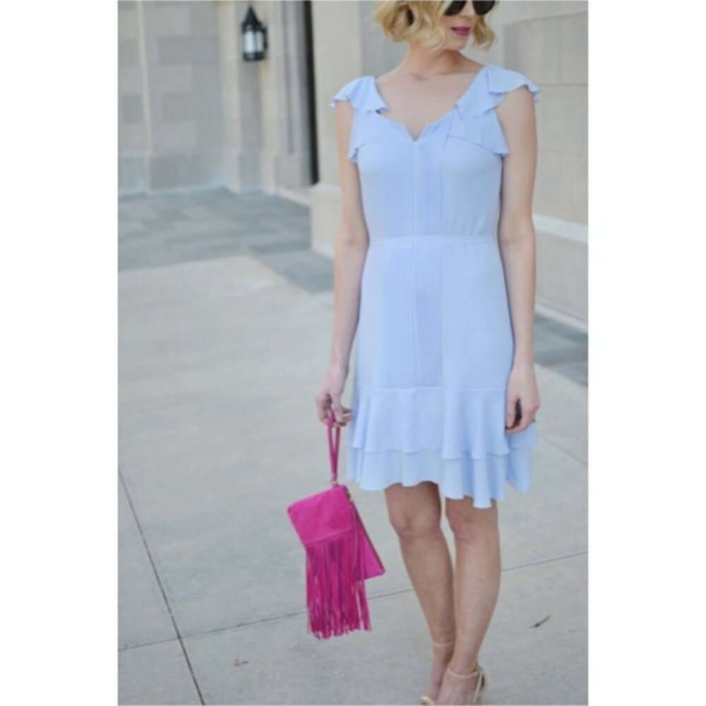 Banana Republic Pleated Ruffle Dress Blue 0P